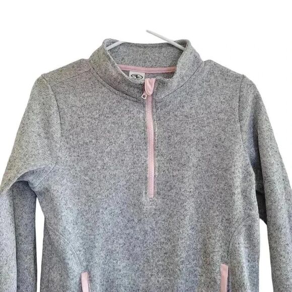 Athletic Works Girls Sweater Fleece Quarter Zip Pullover (Gray/Pink, XL, 14-16) - Picture 4 of 9